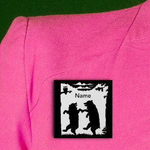 Dancing Bears Black Silhouette 2 Inch Square Button