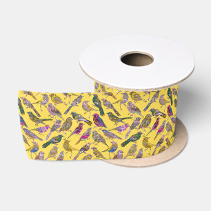 Dancing Birds at Sunset Pattern Satin Ribbon