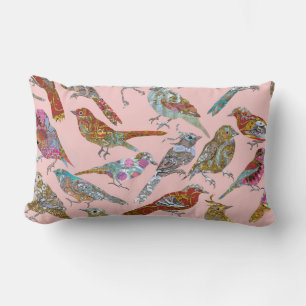 Dancing Birds on Rose Quartz Lumbar Pillow