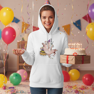 Dancing Birthday Party Pig with Cake and Cocktail Hoodie