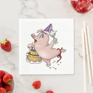 Dancing Birthday Party Pig with Cake and Cocktail Napkin