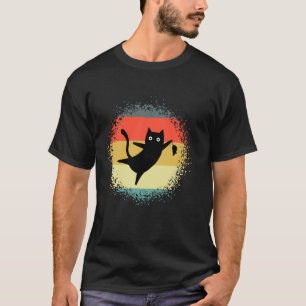 Dancing Black Cat With Mouse Retro Paint Cat Lover T-Shirt