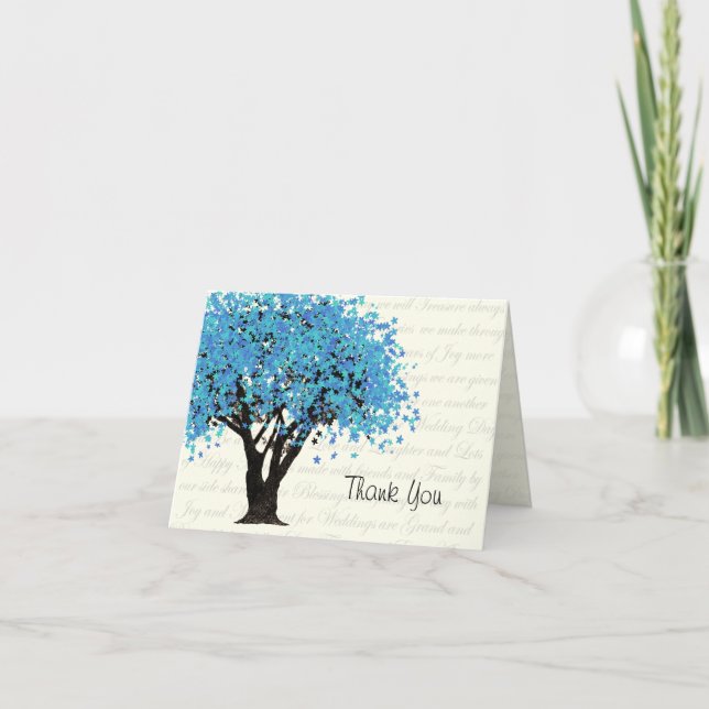 Dancing Blooms Blue Tree Thank You Card (Front)