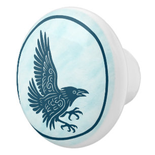 Dancing Blue Raven Ceramic Knob