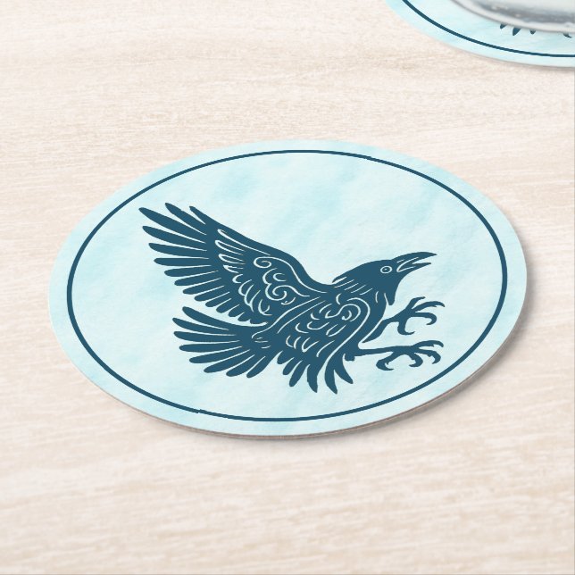 Dancing Blue Raven Round Paper Coaster (Angled)