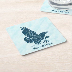 Dancing Blue Raven Square Paper Coaster