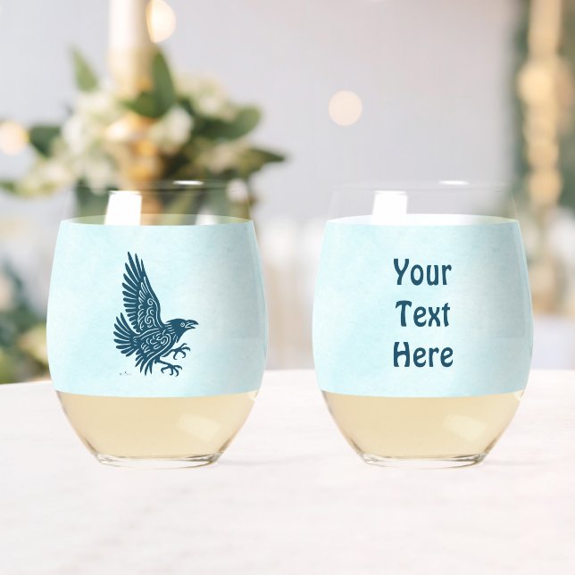 Dancing Blue Raven Stemless Wine Glass (Insitu (Wedding))