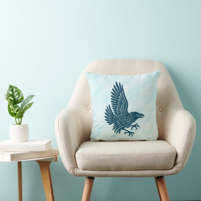 Dancing Blue Raven Throw Pillow (Chair)