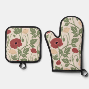 Dancing Botanicals Cranberry Red Wheat Oven Mitt & Pot Holder Set