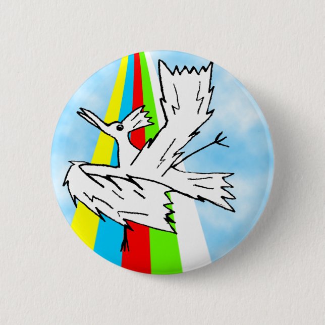 Dancing Brolly Bird on a Rainbow 2 Inch Round Button (Front)
