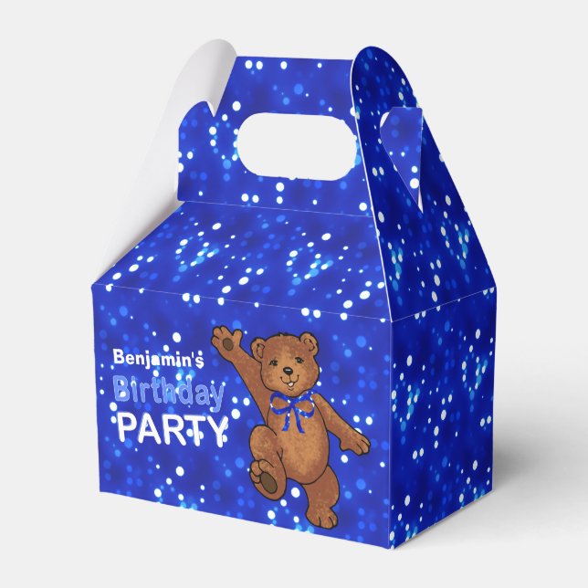 Dancing Brown Teddy Bear 1st Birthday Party Favor Box (Front Side)