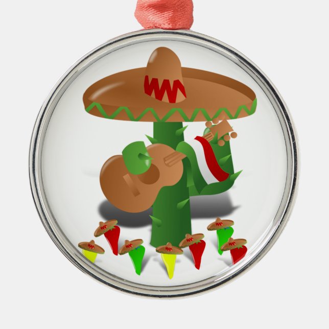 Dancing Cactus with Guitar Fiesta Metal Ornament (Front)