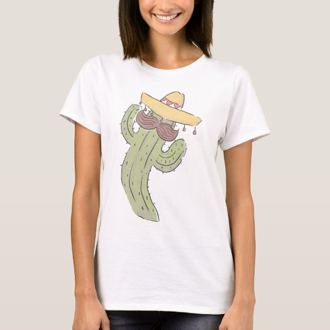 Dancing Cactus with Moustache in Sombrero T-Shirt (Front)