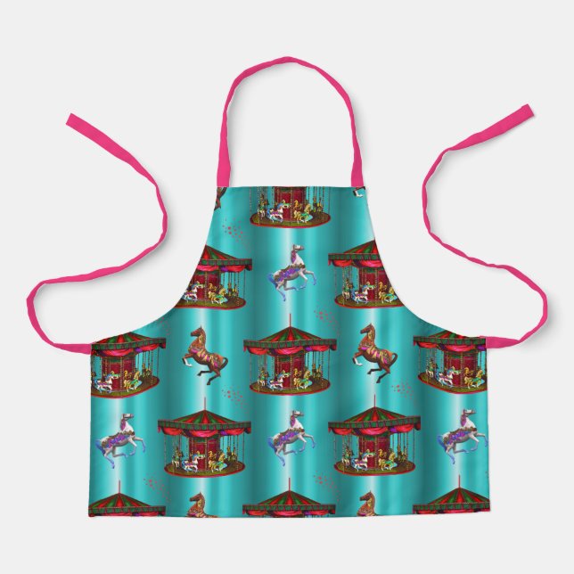 Dancing Carousel Horses Aqua Apron (Front)