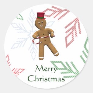 Dancing Cartoon Gingerbread Man Classic Round Sticker