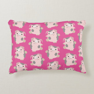 Dancing Cartoon Pig Repeat Pattern Accent Pillow