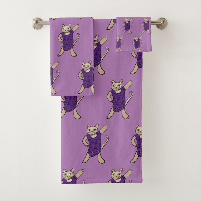 Dancing cat bath towel set (Insitu)