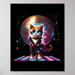 Dancing Cat Disco Ball Kitten Kitty Lover Funny Pa Poster