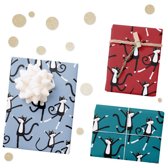 Dancing Cat Pattern Fun  Wrapping Paper Sheet (Fun dancing cat pattern gift wrapping paper )