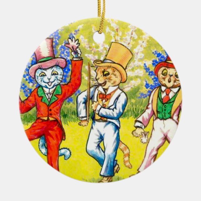 Dancing Cats Ceramic Ornament (Front)