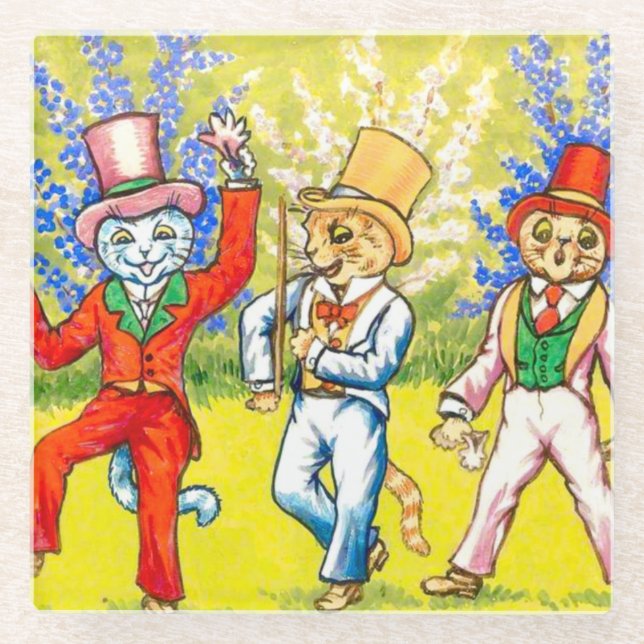 Dancing Cats Glass Coaster (Front)