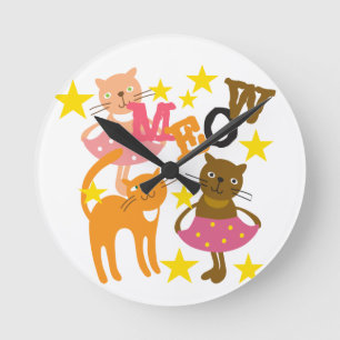 Dancing Cats Round Clock