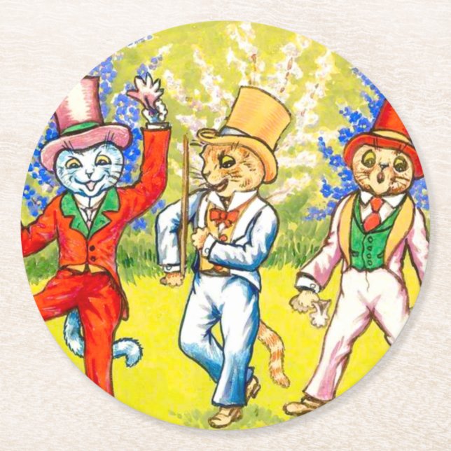 Dancing Cats Round Paper Coaster (Front)