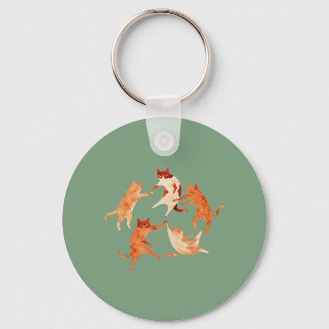Dancing Cats Watercolor Keychain (Front)