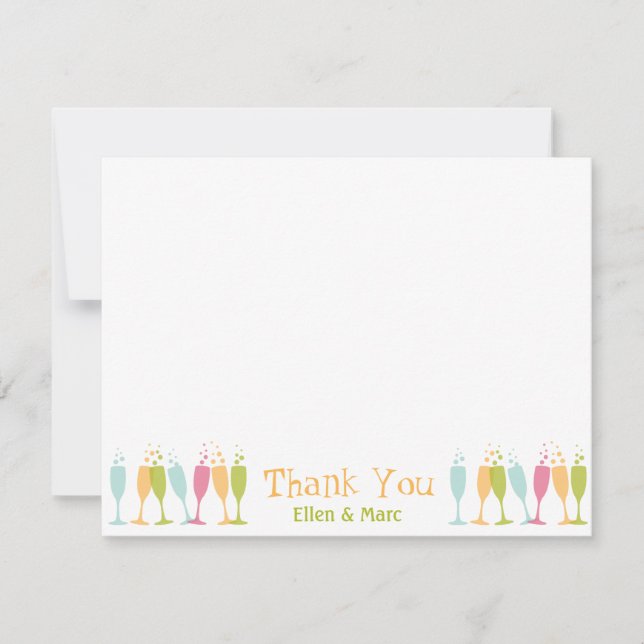 Dancing champagne glasses colour bubbly thank you (Front)