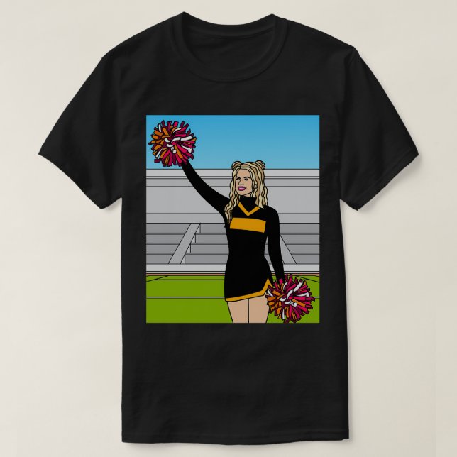 Dancing Cheerleader Cheers With Pom Poms 7 T-Shirt (Design Front)