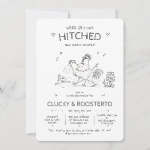 Dancing Chick and Rooster Countryside Wedding Invitation