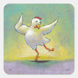 Dancing chicken fun art cute colourful happy dance square sticker