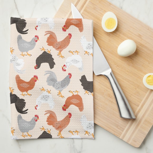 Dancing Chickens Pattern Kitchen Towel (Quarter Fold)