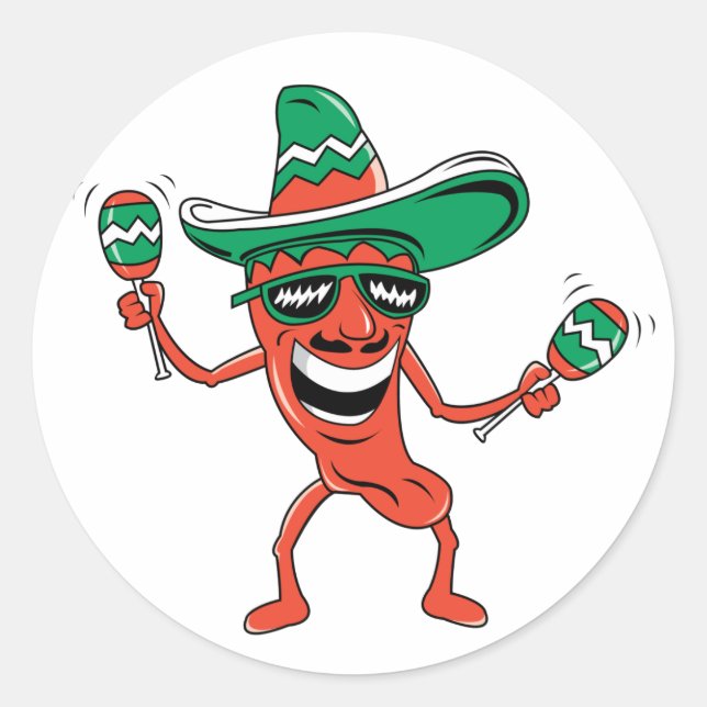 Dancing Chili Pepper Classic Round Sticker (Front)