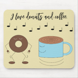  Dancing Chocolate Frosted Donut & Coffee Mug Mouse Pad