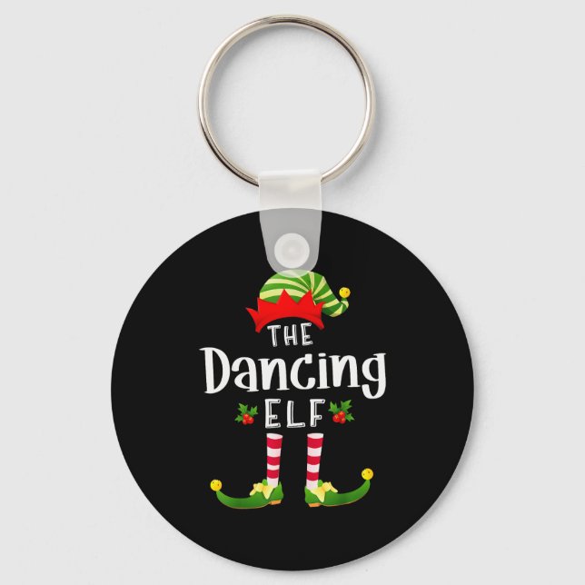 Dancing Christmas Elf Matching Pajama X-mas Party  Keychain (Front)