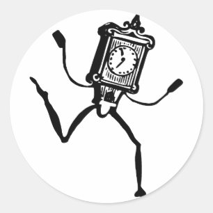 Dancing Clock Cartoon Fantasy Whimsical minimal   Classic Round Sticker