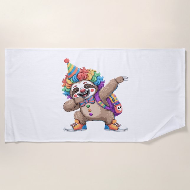 Dancing Clown Dabbing Spooky Halloween sloth Overs Beach Towel (Front)