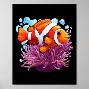 Dancing Clownfish In The Sea Anemone Poster