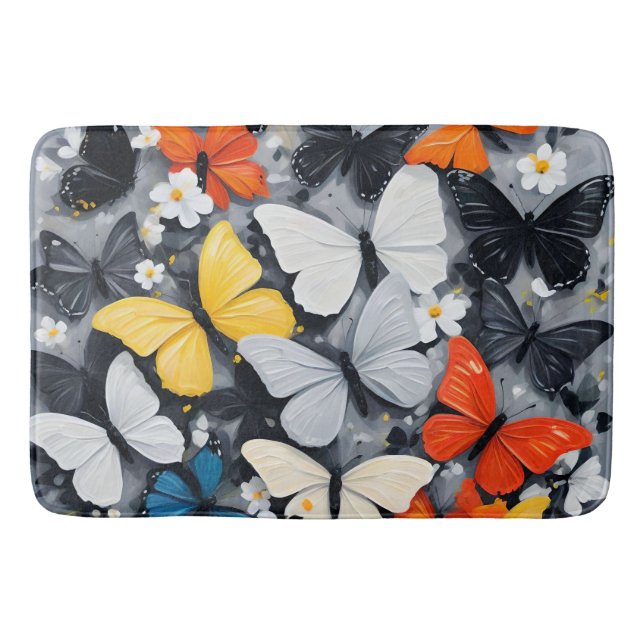 Dancing Colorful Butterfly Acrylic Art, Bath Mat (Front)