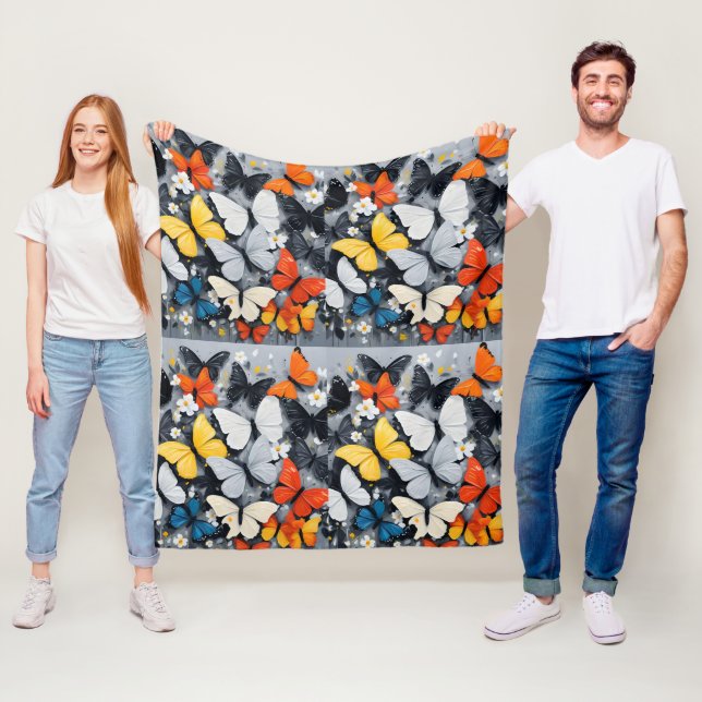 Dancing Colorful Butterfly Acrylic Art, Fleece Blanket (In Situ)