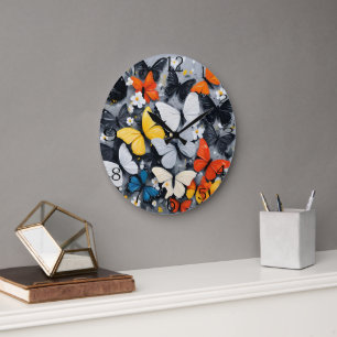 Dancing Colorful Butterfly Acrylic Art, Large Clock