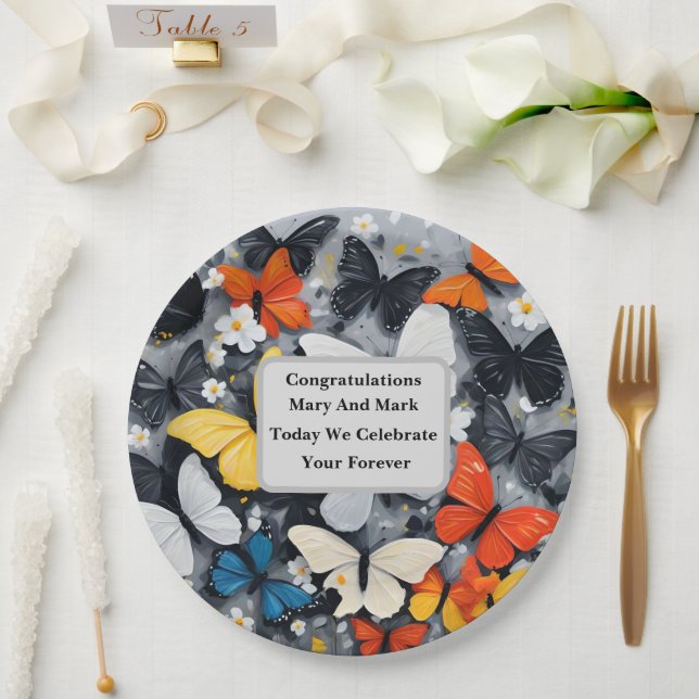 Dancing Colorful Butterfly Acrylic Art, Paper Plate (Wedding)