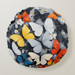 Dancing Colorful Butterfly Acrylic Art, Round Pillow