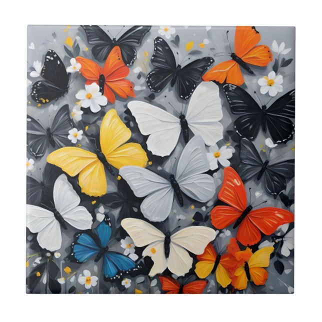 Dancing Colorful Butterfly Acrylic Art, Tile (Front)