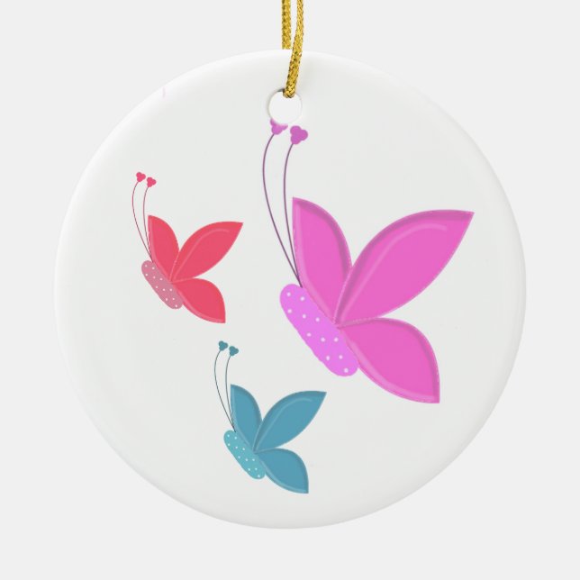 Dancing Colourful Butterflies Ceramic Ornament (Front)