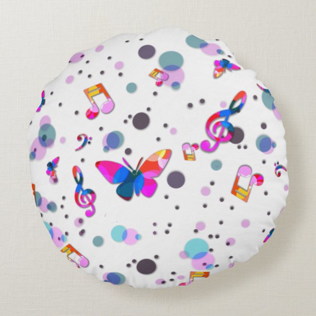 Dancing Colourful Music Round Pillow (Back)