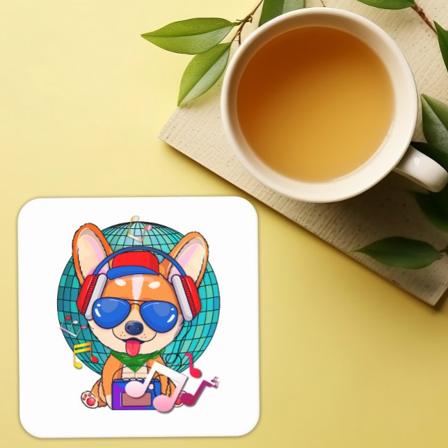 Dancing Corgi Kawaii Cute Square Paper Coaster (Dancing Corgi Paper Coaster)
