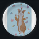 Dancing Corgi with Butterflies Paper Plate<br><div class="desc">The whimsy of this doggie is meant to bring joy to someone's day!</div>