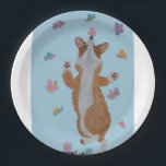 Dancing Corgi with Butterflies Paper Plate<br><div class="desc">The whimsy of this doggie is meant to bring joy to someone's day!</div>